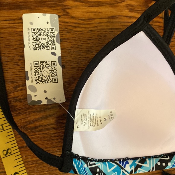 NWT MD Blue Patterned Padded String Bikini Top - Picture 7 of 7